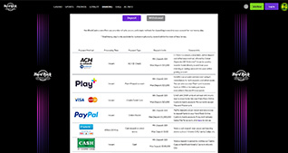 Screenshot of the payment methods available at Hard Rock Bet online casino